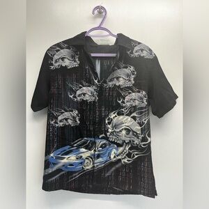 Y2K-style kids graphic button-up